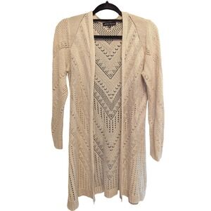 Love Ellie Cream Beige Pointelle Chevron Open Front Longline Cardigan Size M